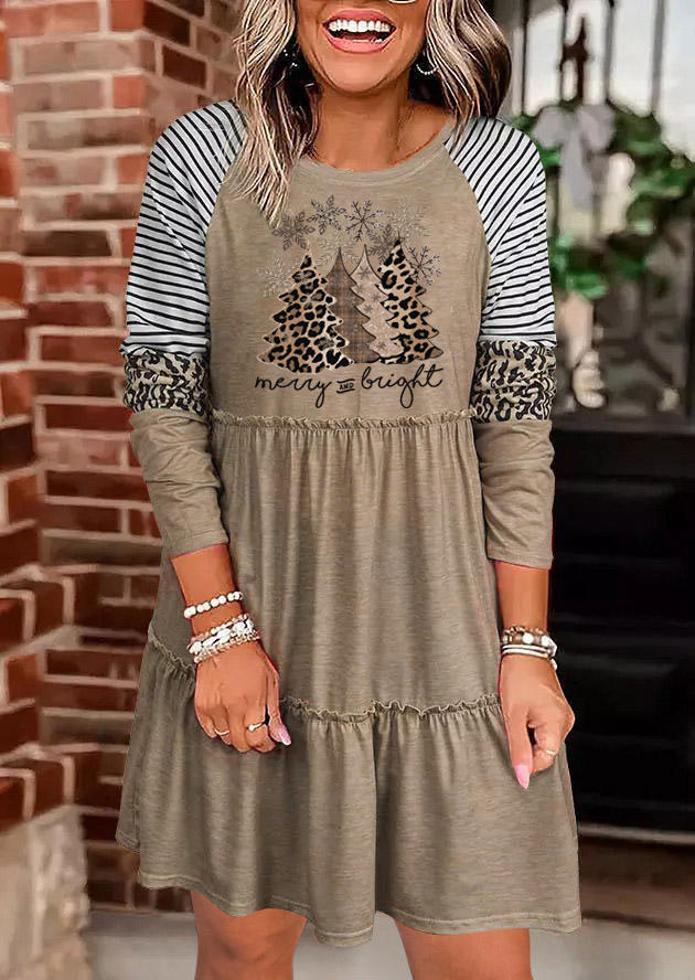 

Merry And Bright Leopard Tree Striped Mini Dress - Khaki, 522386