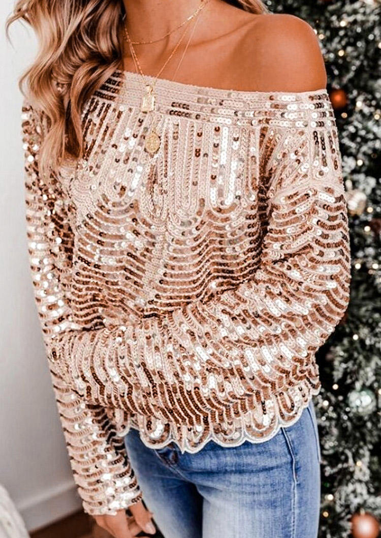 

Christmas Sequined Long Sleeve Blouse - Gold, 522464
