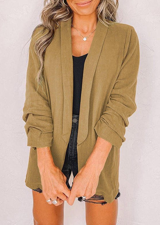 

Turn-down Collar Long Sleeve Blazer - Khaki, 522481