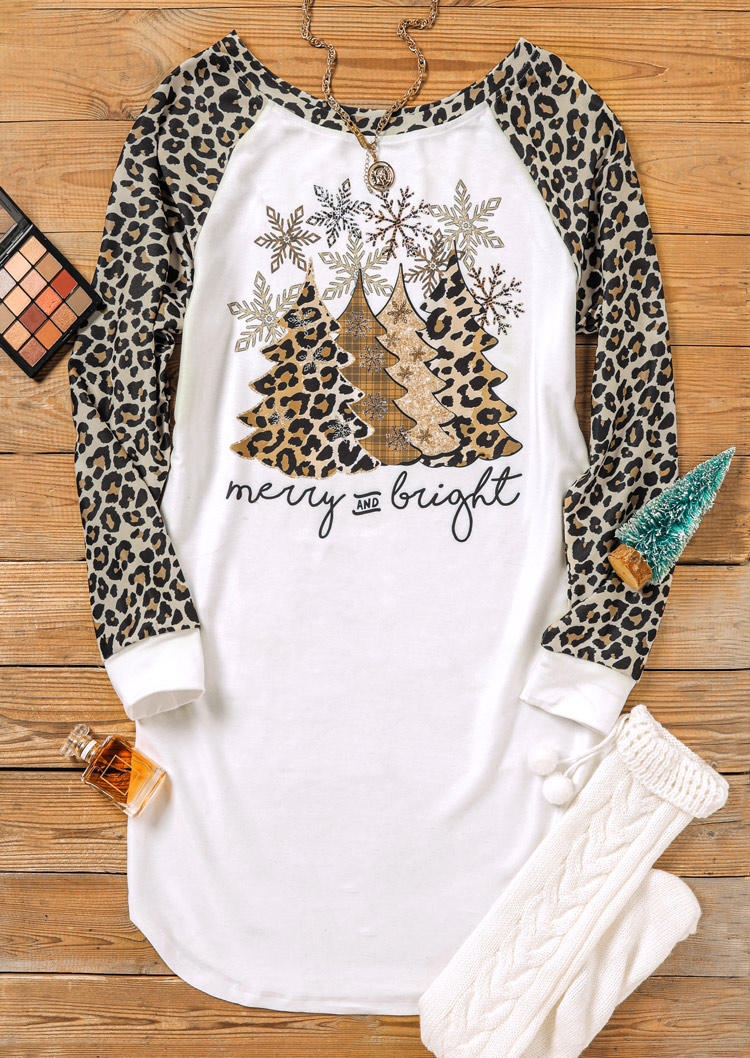 Leopard Snowflake Merry And Bright Mini Dress - White