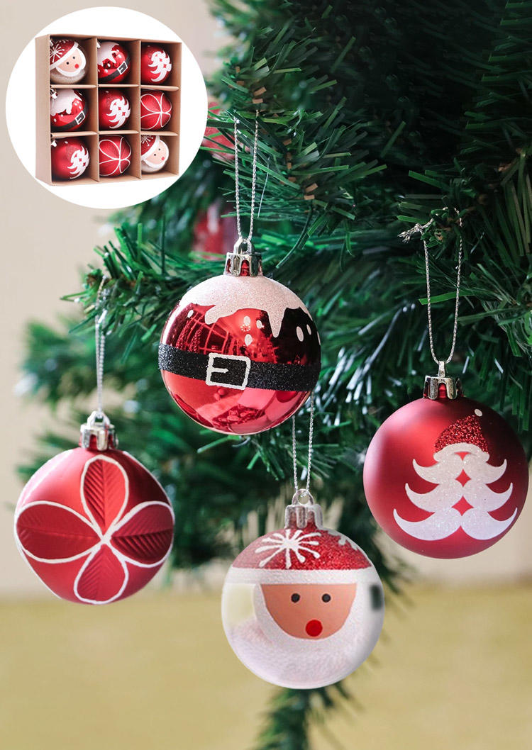 

9Pcs Christmas Santa Claus Ball Decoration Ornament Set, Red, 522514