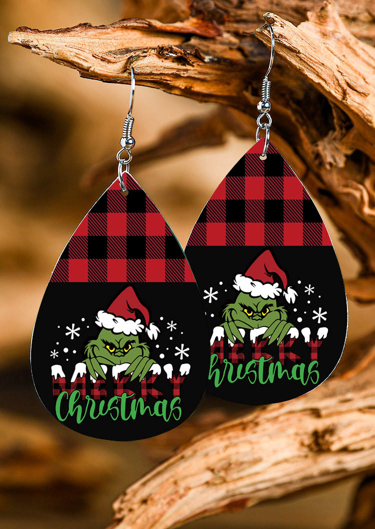 

Christmas Hat Plaid Cartoon Earrings, Multicolor, 522541