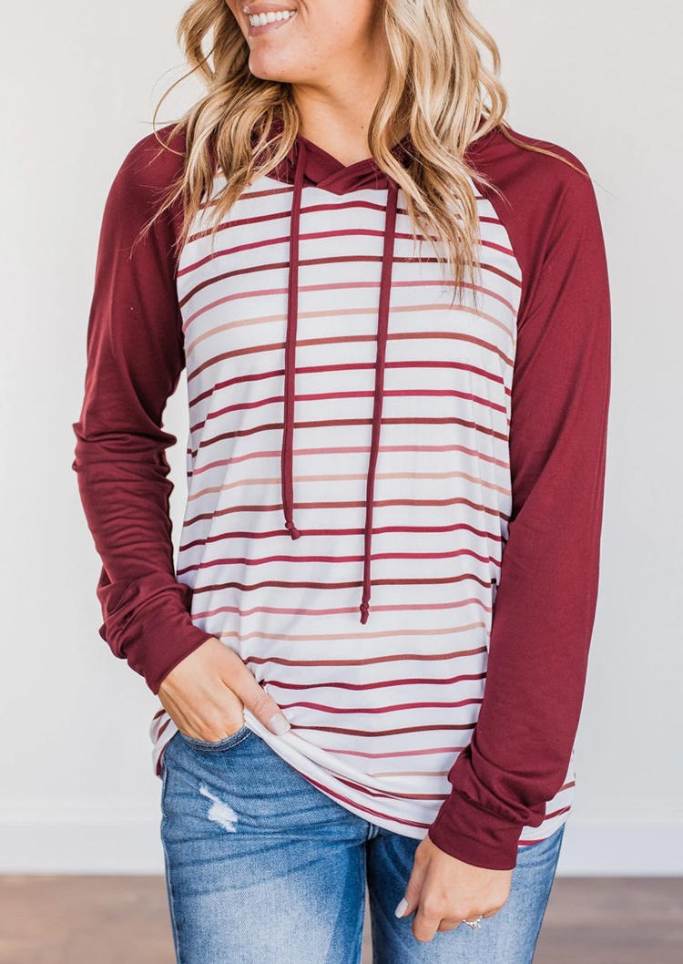 

Colorful Striped Raglan Sleeve Hoodie - Burgundy, Red, 522586