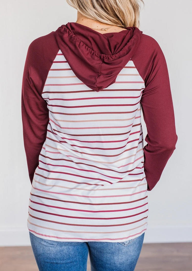 Colorful Striped Raglan Sleeve Hoodie - Burgundy