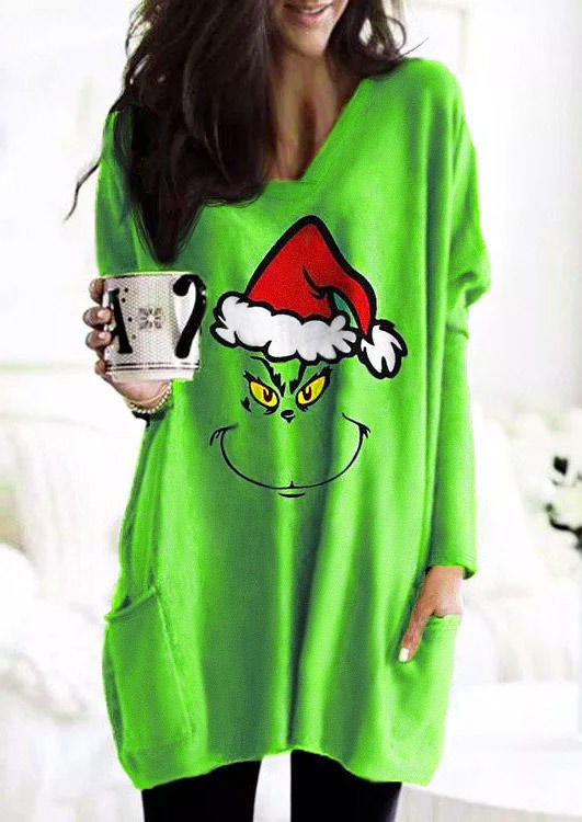 

Hat Cartoon Pocket Mini Dress - Green, 522652