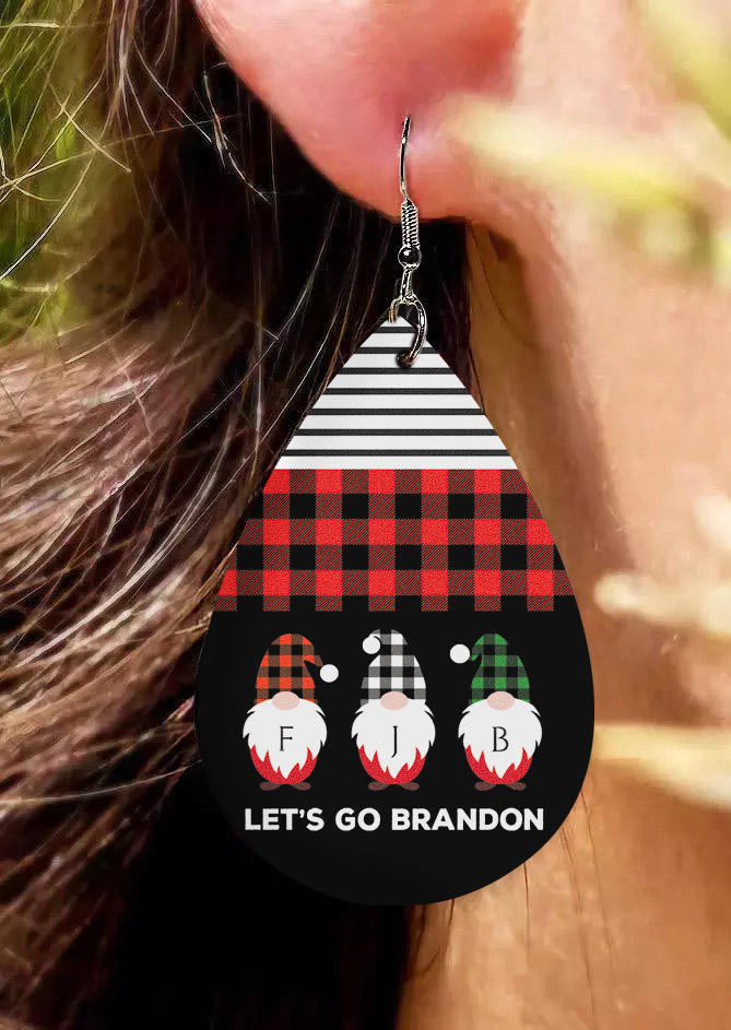 Let's Go Brandon Christmas Gnomies Plaid Striped Earrings