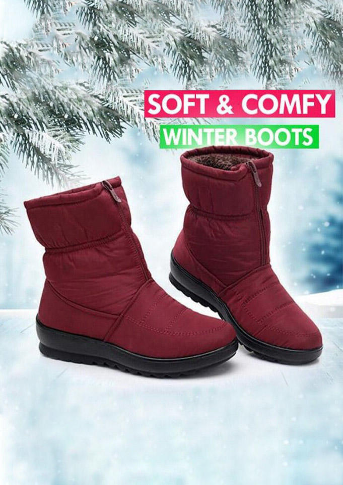 

Winter Zipper Round Toe Ankle Boots - Red, 522826