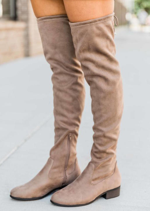 

Winter Zipper Knee-High Round Toe Boots - Camel, 522859