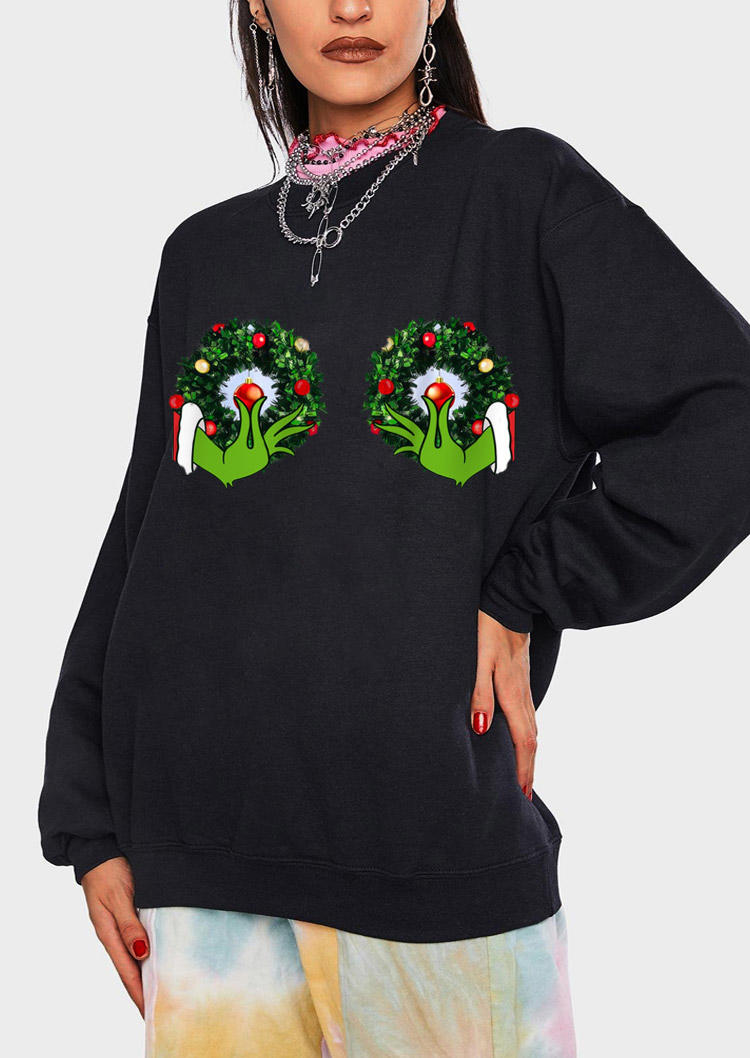 Christmas Wreath Cartoon Sweatshirt - Black