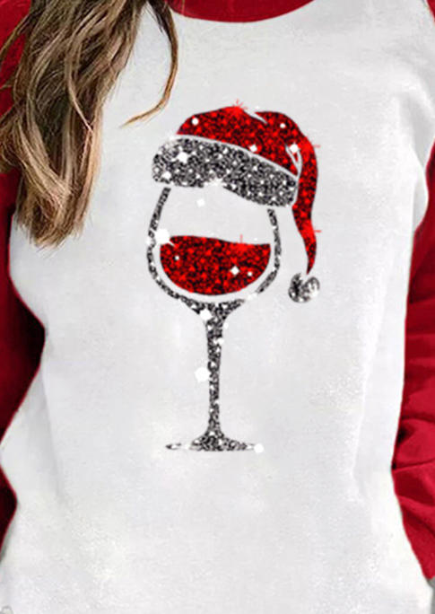 Christmas Hat Wine Glass Raglan Sleeve Mini Dress - Red