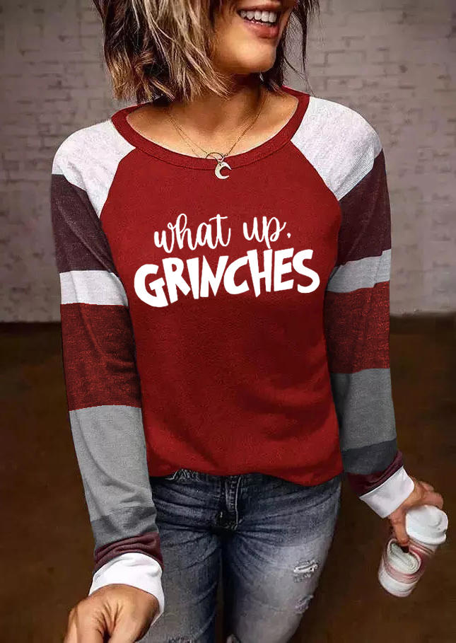 

What Up Color Block Long Sleeve Blouse - Red, 522985