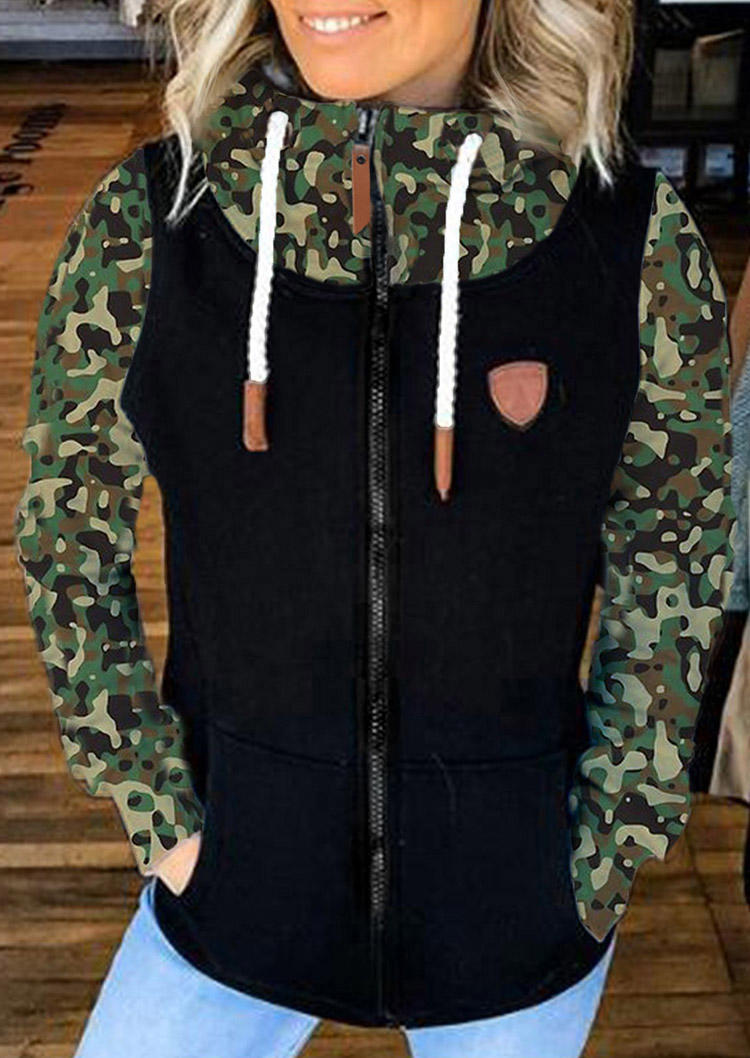 

Camouflage Splicing Hooded Coat - Black, 520909