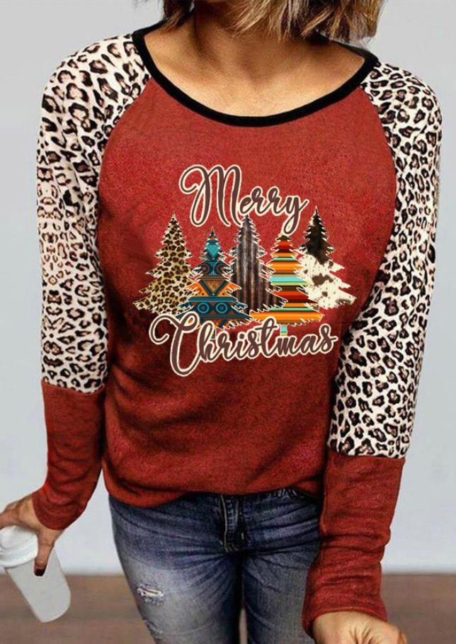 

Merry Christmas Leopard Tree T-Shirt Tee - Brick Red, 522170