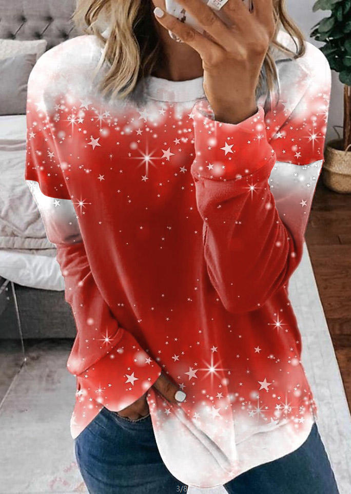 

Christmas Snowflake Star Gradient Blouse - Red, 522224