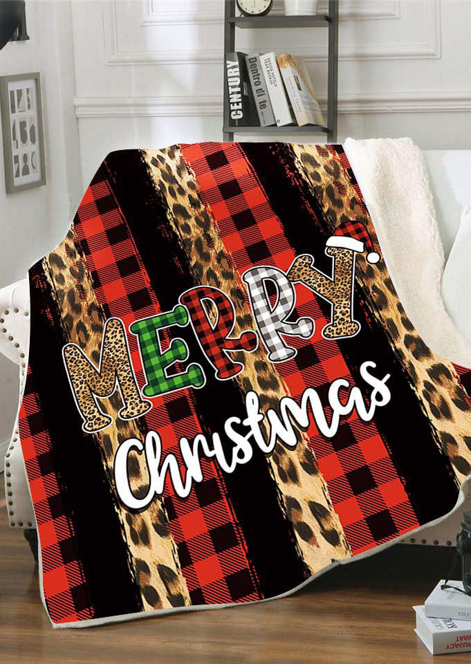 

Merry Christmas Plaid Leopard Flannel Blanket, Pattern1;pattern2, 522249