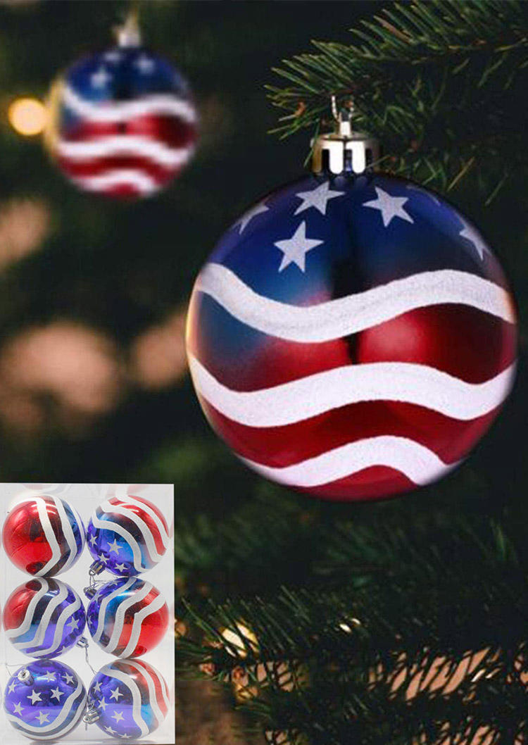 

6Pcs American Flag Star Christmas Ball Decoration Ornament Set, Multicolor, 522258