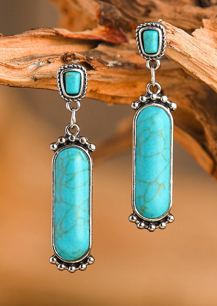 

Vintage Turquoise Rectangle Stud Earrings, Cyan, 522327