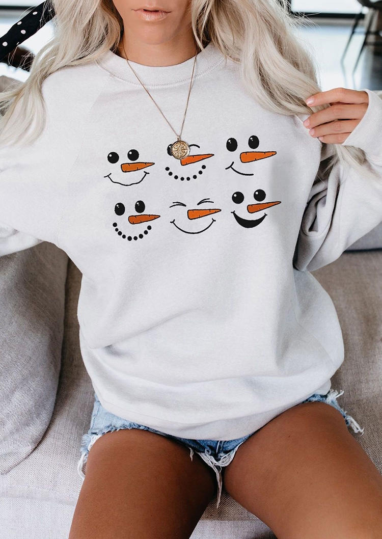 Christmas Snowman Smiley Sweatshirt - White