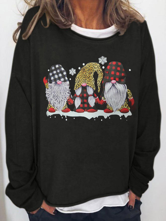 Christmas Gnomies Plaid Leopard Sweatshirt - Black