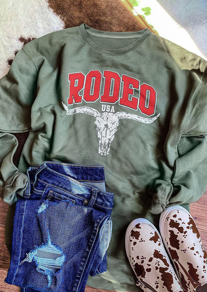 

Rodeo USA Steer Skull Sweatshirt - Green, 522548