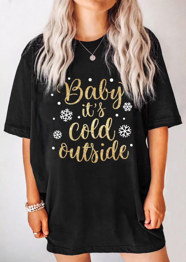 

Christmas Snowflake Baby It' Cold Outside T-Shirt Tee - Black, 523042