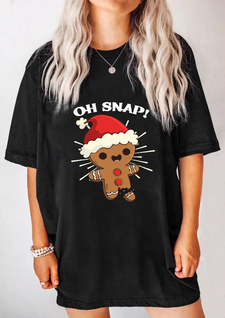 

Christmas Oh Snap Gingerbread Man T-Shirt Tee - Black, 523045