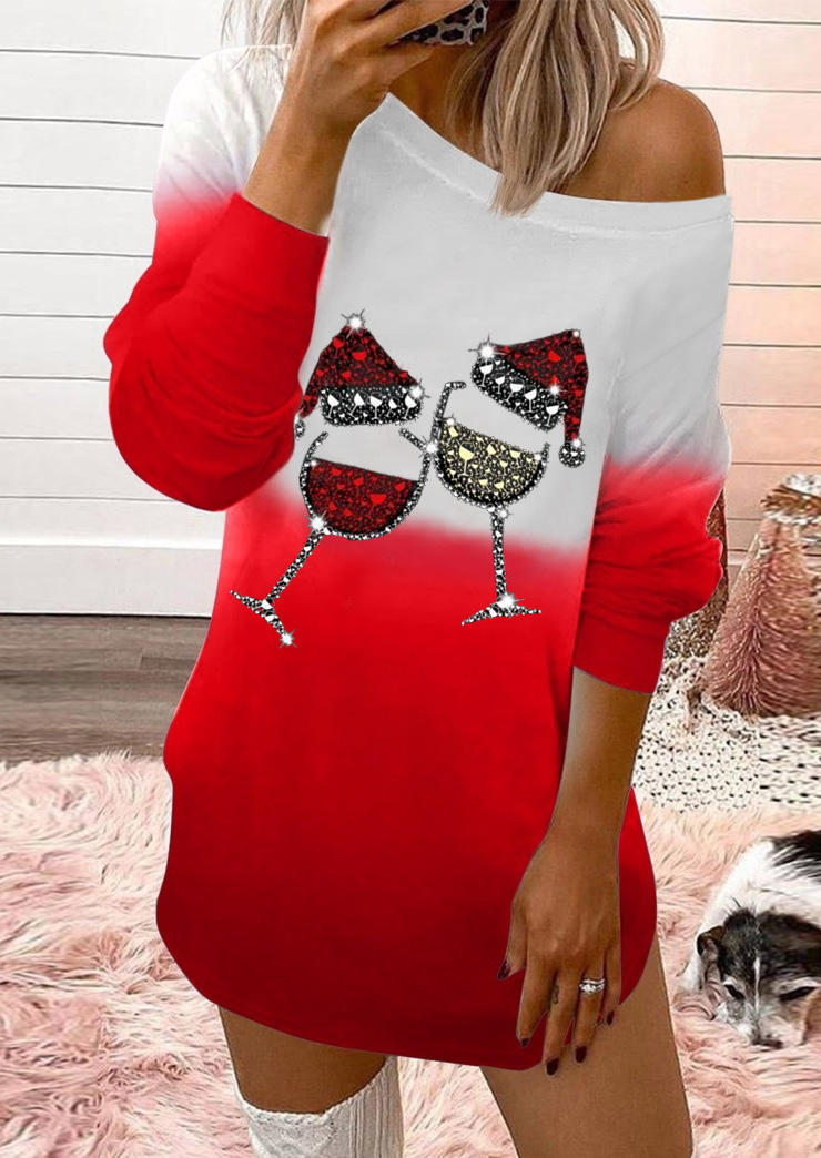 

Christmas Wine Glass Gradient Mini Dress - Red, 523115