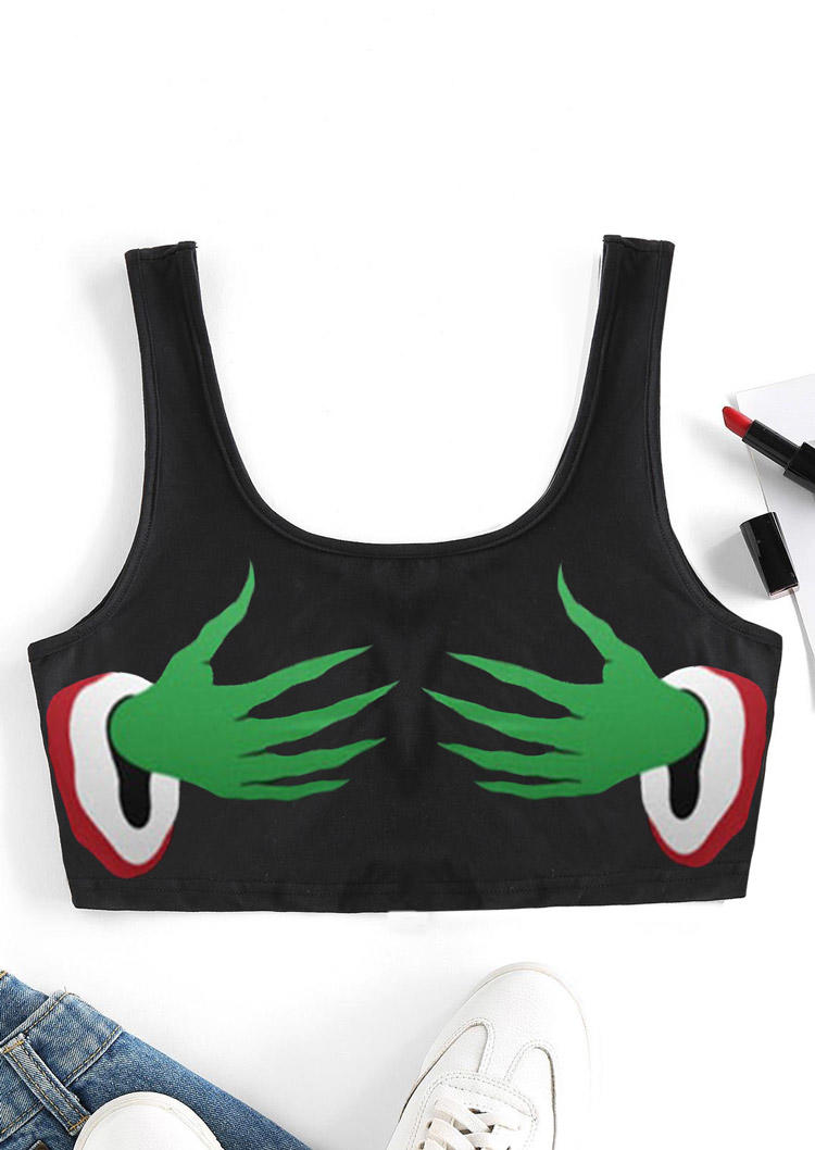 

Cartoon Hand Crop Tank Top - Black, 523168
