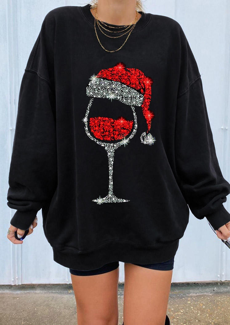 

Hat Wine Glass Long Sleeve Sweatshirt - Black, 523178