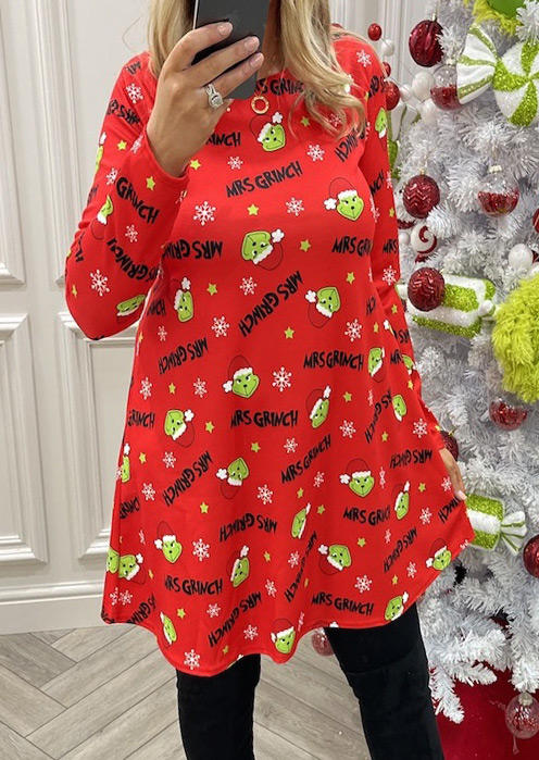 

Christmas Cartoon Snowflake Mini Dress - Red, 522063