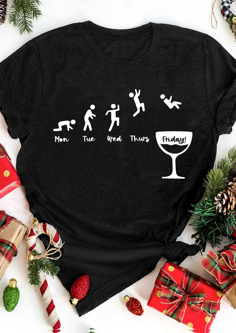 

Friday Funny Drink O-Neck T-Shirt Tee - Black, 522200
