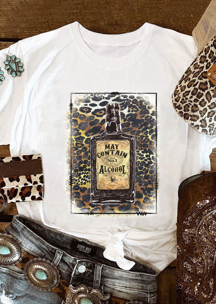 

Leopard May Contain Alcohol T-Shirt Tee - White, 522332