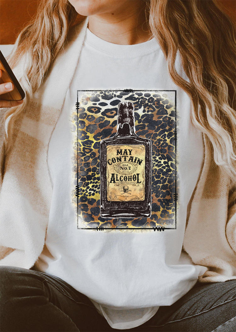 Leopard May Contain Alcohol T-Shirt Tee - White