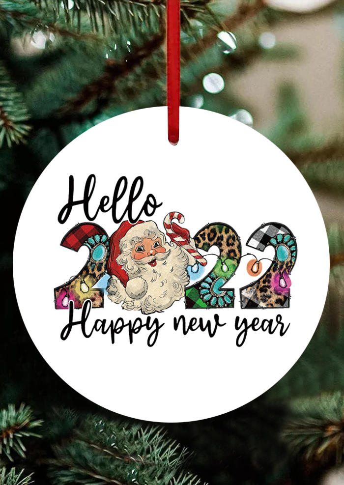 

Hello Happy New Year Santa Claus Ornament, White, 522650