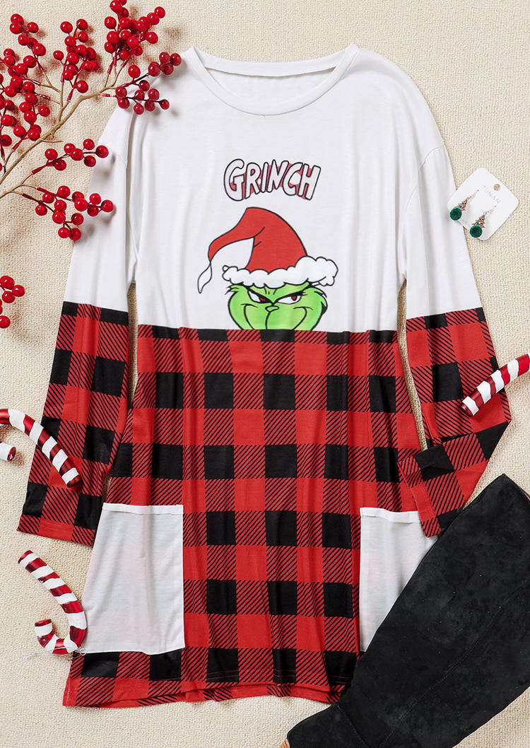 Cartoon Pocket Buffalo Plaid Mini Dress