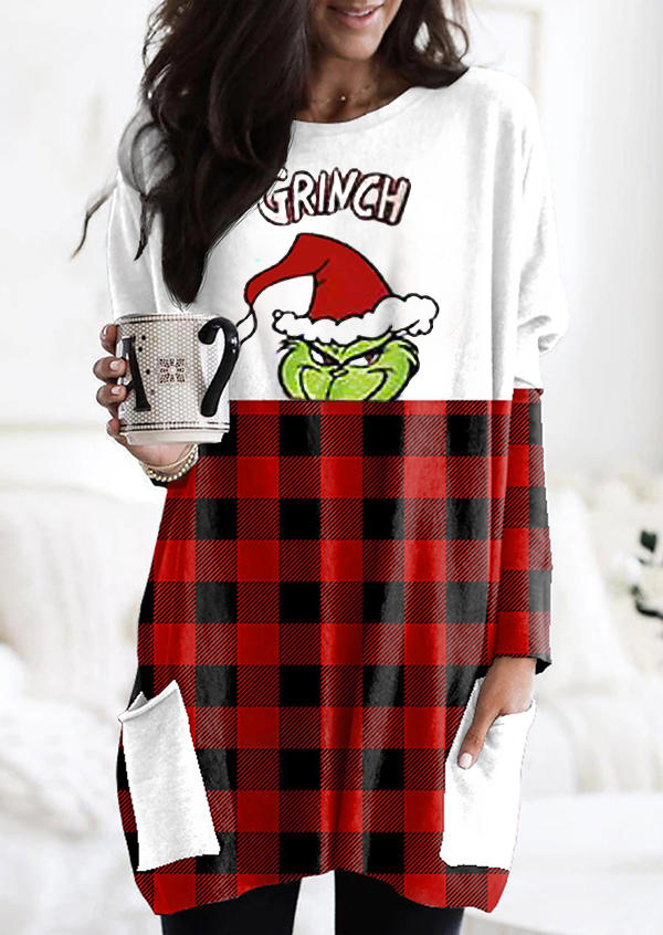 

Cartoon Pocket Buffalo Plaid Mini Dress, Multicolor, 522685