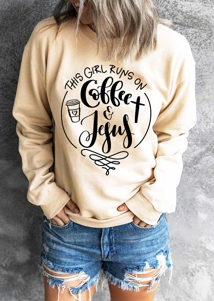 This Girl Runs On Coffee And Jesus Sweatshirt - Light Yellow