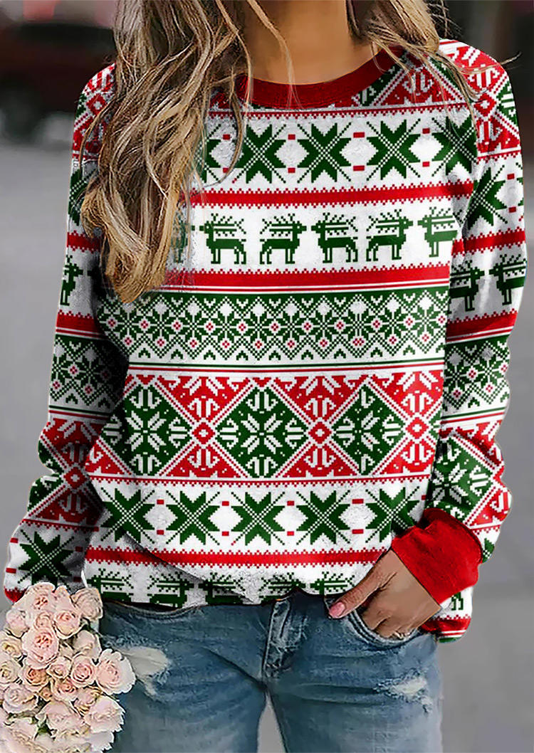 

Christmas Geometric Reindeer Long Sleeve Sweatshirt, Multicolor, 522877