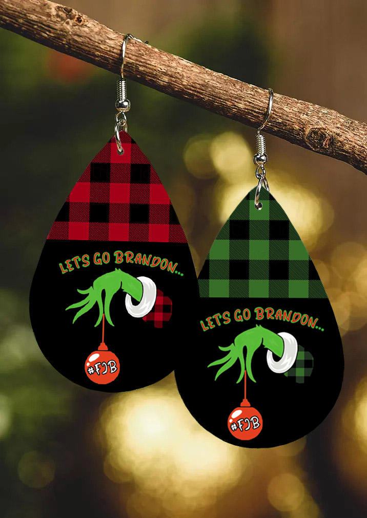 

Cartoon Hand Let's Go Brandon Plaid Water Drop Earrings, Multicolor, 523062