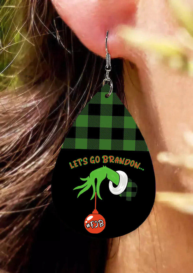 Cartoon Hand Let's Go Brandon Plaid Water Drop Earrings