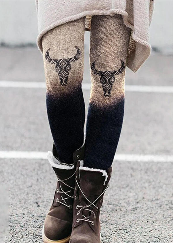 Steer Skull Geometric Gradient Western Leggings