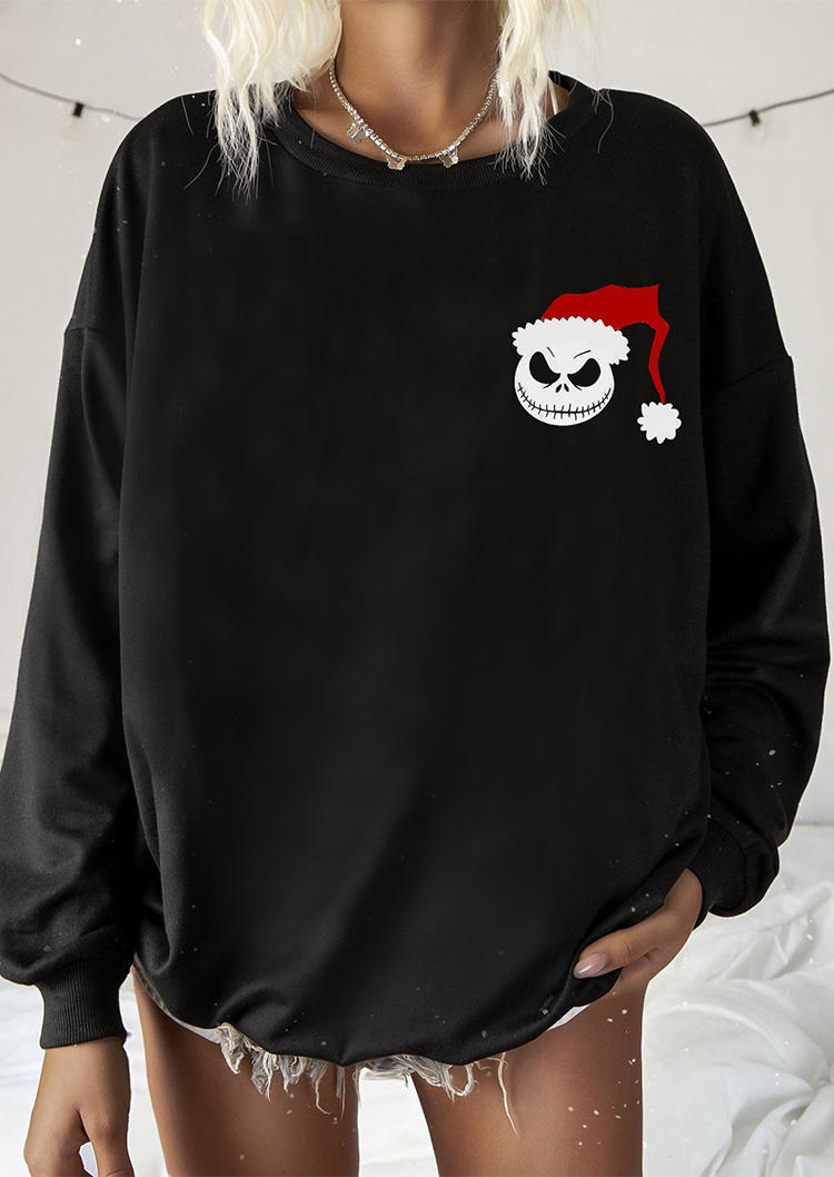 Hat Horror Skull Long Sleeve Sweatshirt - Black