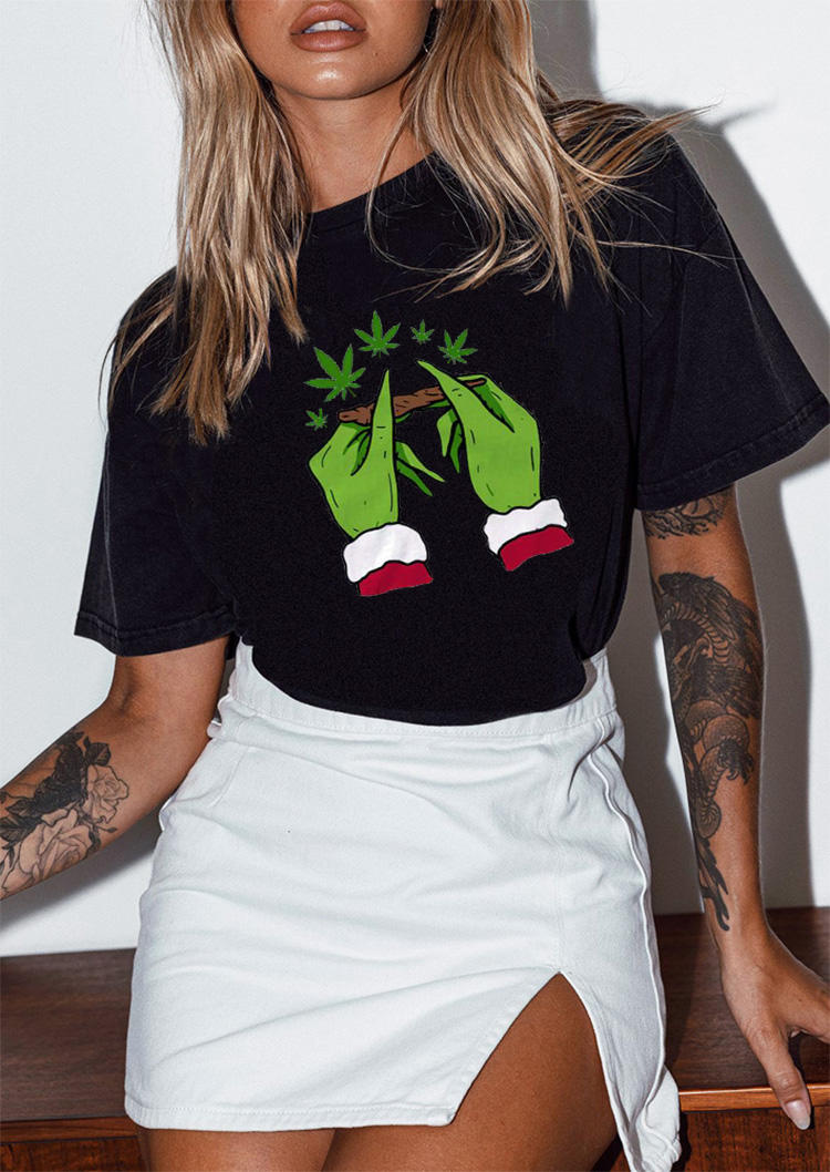 

Christmas Cartoon O-Neck T-Shirt Tee - Black, 523134