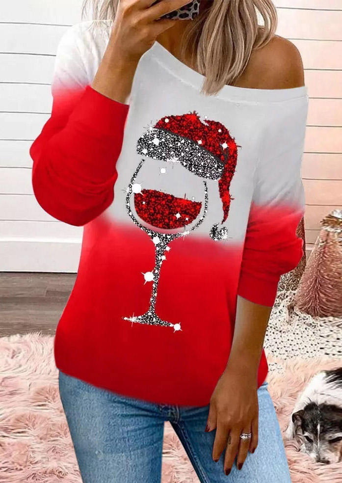 

Christmas Wine Gradient Long Sleeve Blouse - Red, 523220