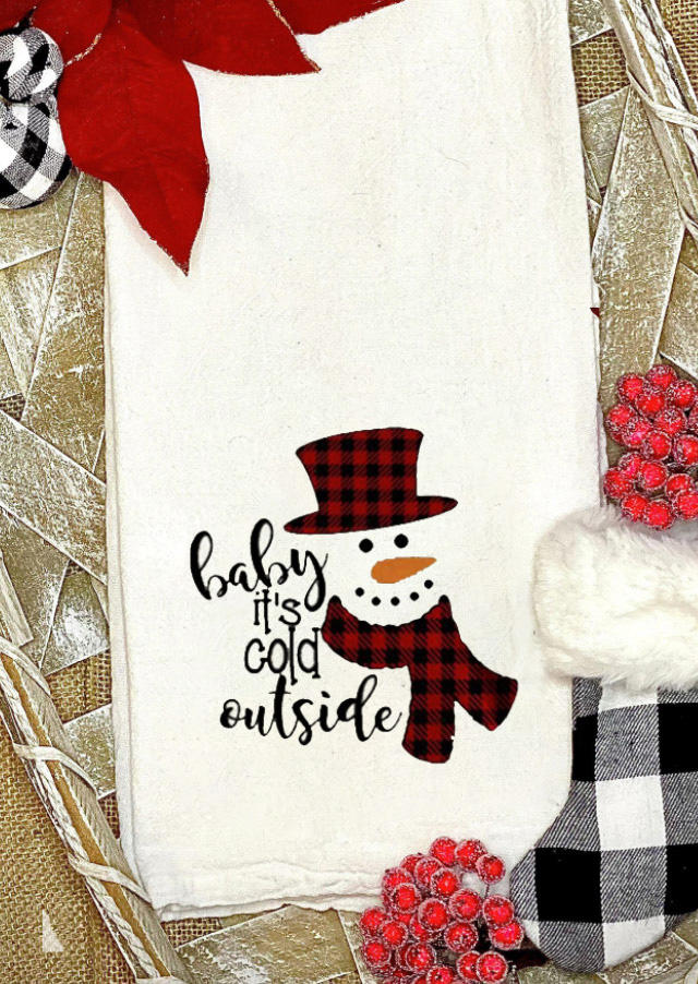 

Baby It's Cold Outside Snowman Christmas Tea Towel, Beige, 523241
