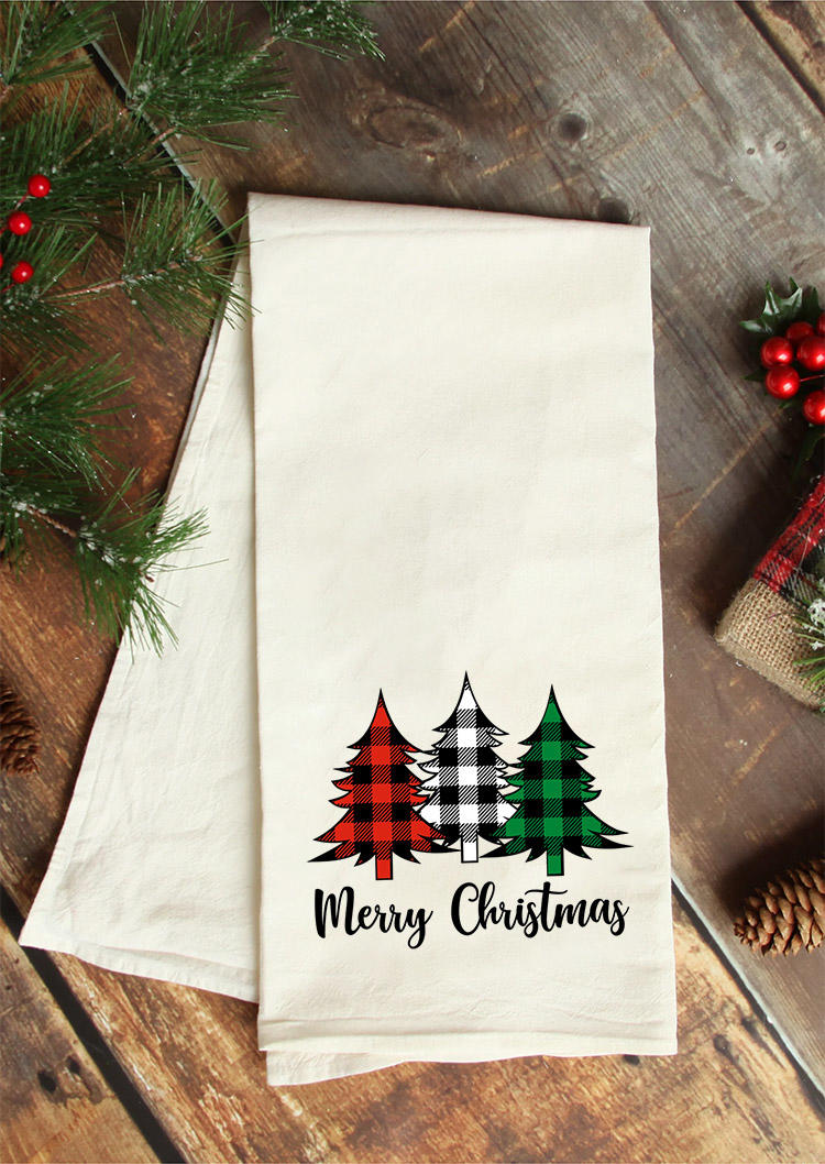 

Merry Christmas Buffalo Plaid Tree Tea Towel, White, 523250