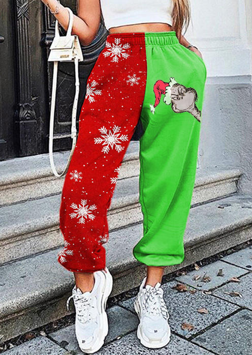 

Hat Cartoon Snowflake Color Block Sweatpants, Multicolor, 523340