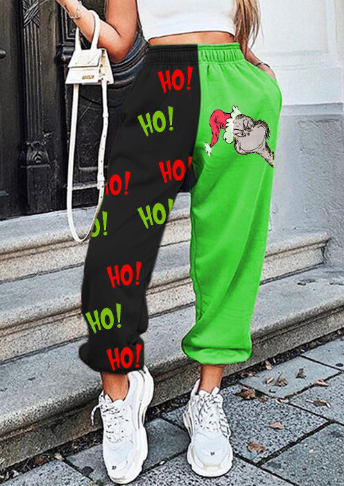 

Hat Cartoon Ho Ho Ho Color Block Sweatpants, Multicolor, 523343