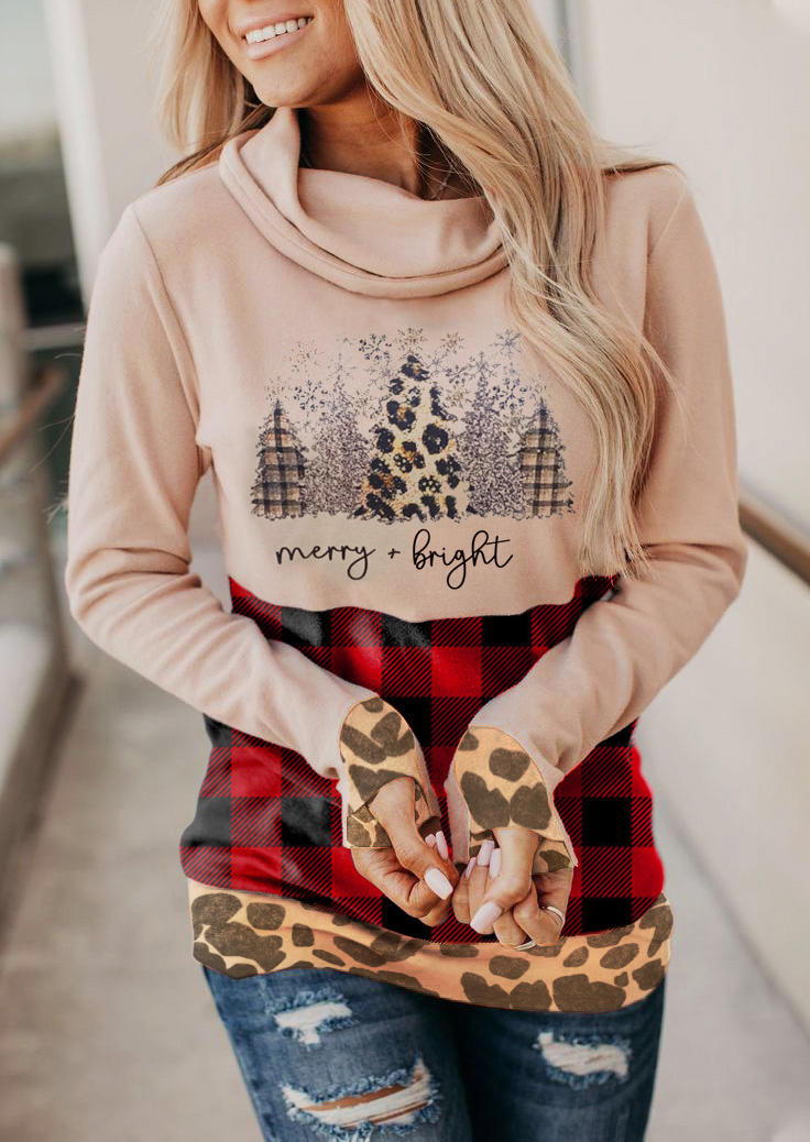 Leopard Plaid Merry And Bright Christmas Tree Sweatshirt