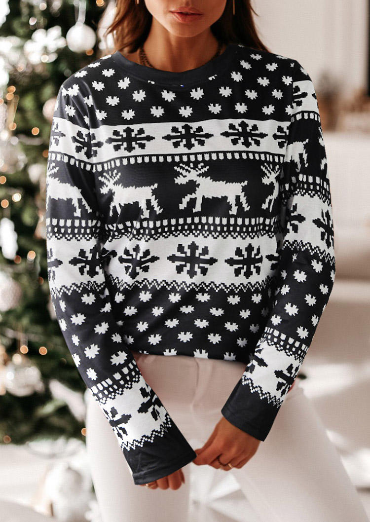 

Christmas Reindeer Long Sleeve Blouse - Black, 522716